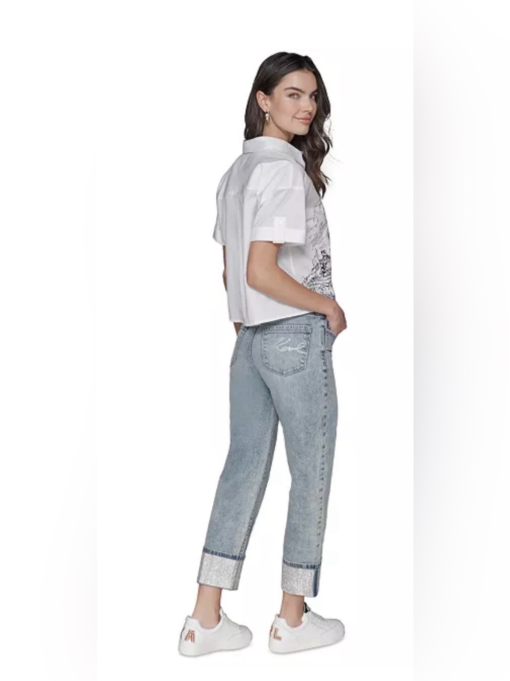 New Women Karl Lagerfeld Paris Crystal-Cuff Cropped Jeans- Ice Blue, Sz 2, $129 - Picture 6 of 12